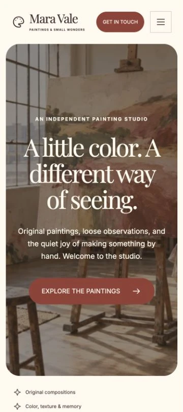 Mara Vale Studio mobile homepage