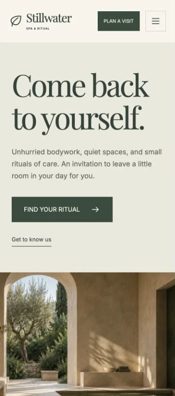 Stillwater Spa & Ritual mobile homepage